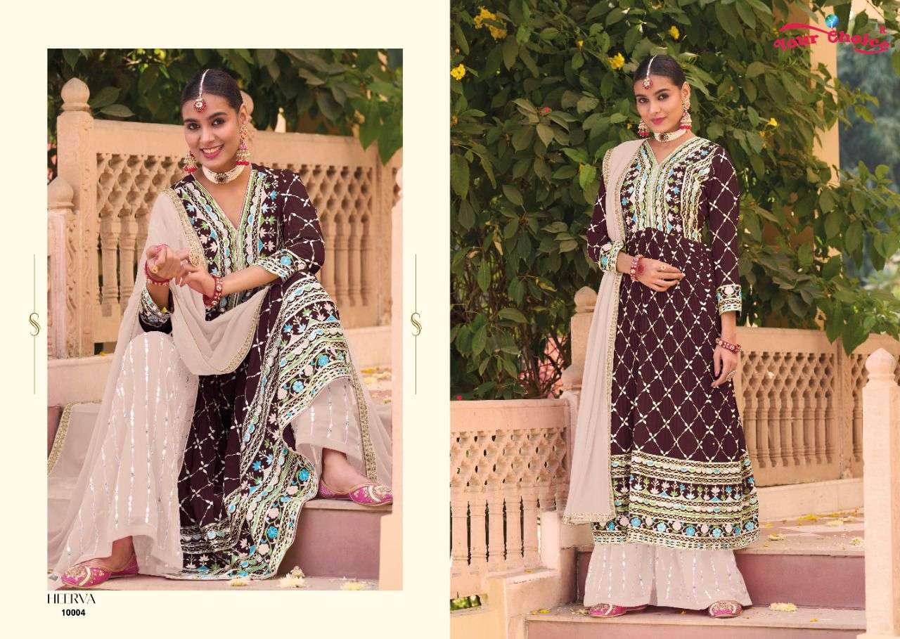 Heerva By Your Choice 10001 To 10004 Series Beautiful Sharara Suits Stylish Fancy Colorful Party Wear & Occasional Wear Georgette Embroidered Dresses At Wholesale Price