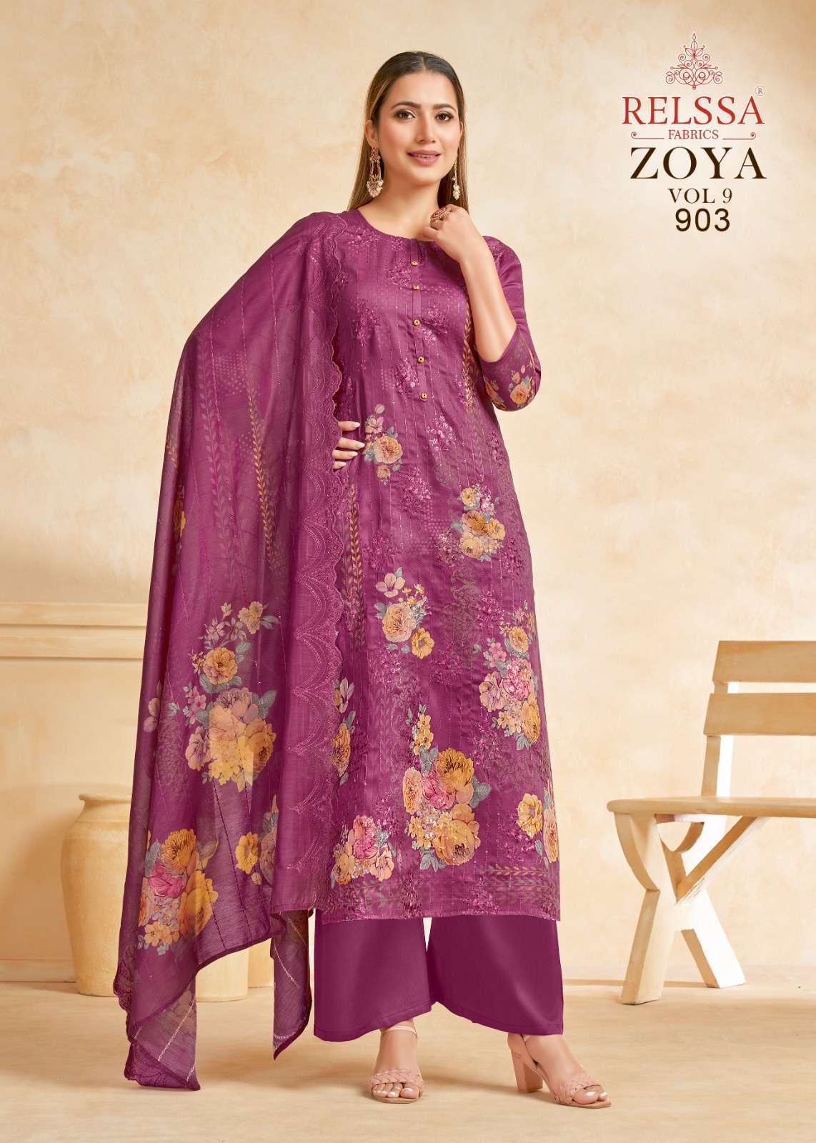 Zoya Vol-9 By Relssa Fabrics 901 To 906 Series Designer Festive Suits Collection Beautiful Stylish Colorful Fancy Party Wear & Occasional Wear Satin Cotton Dresses At Wholesale Price
