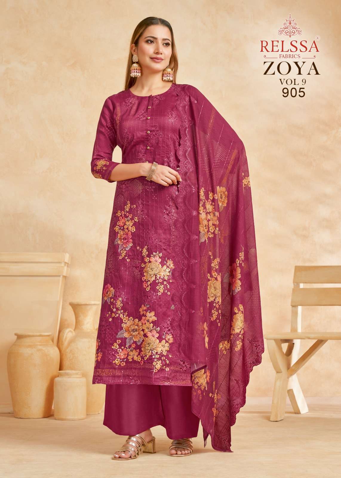 Zoya Vol-9 By Relssa Fabrics 901 To 906 Series Designer Festive Suits Collection Beautiful Stylish Colorful Fancy Party Wear & Occasional Wear Satin Cotton Dresses At Wholesale Price