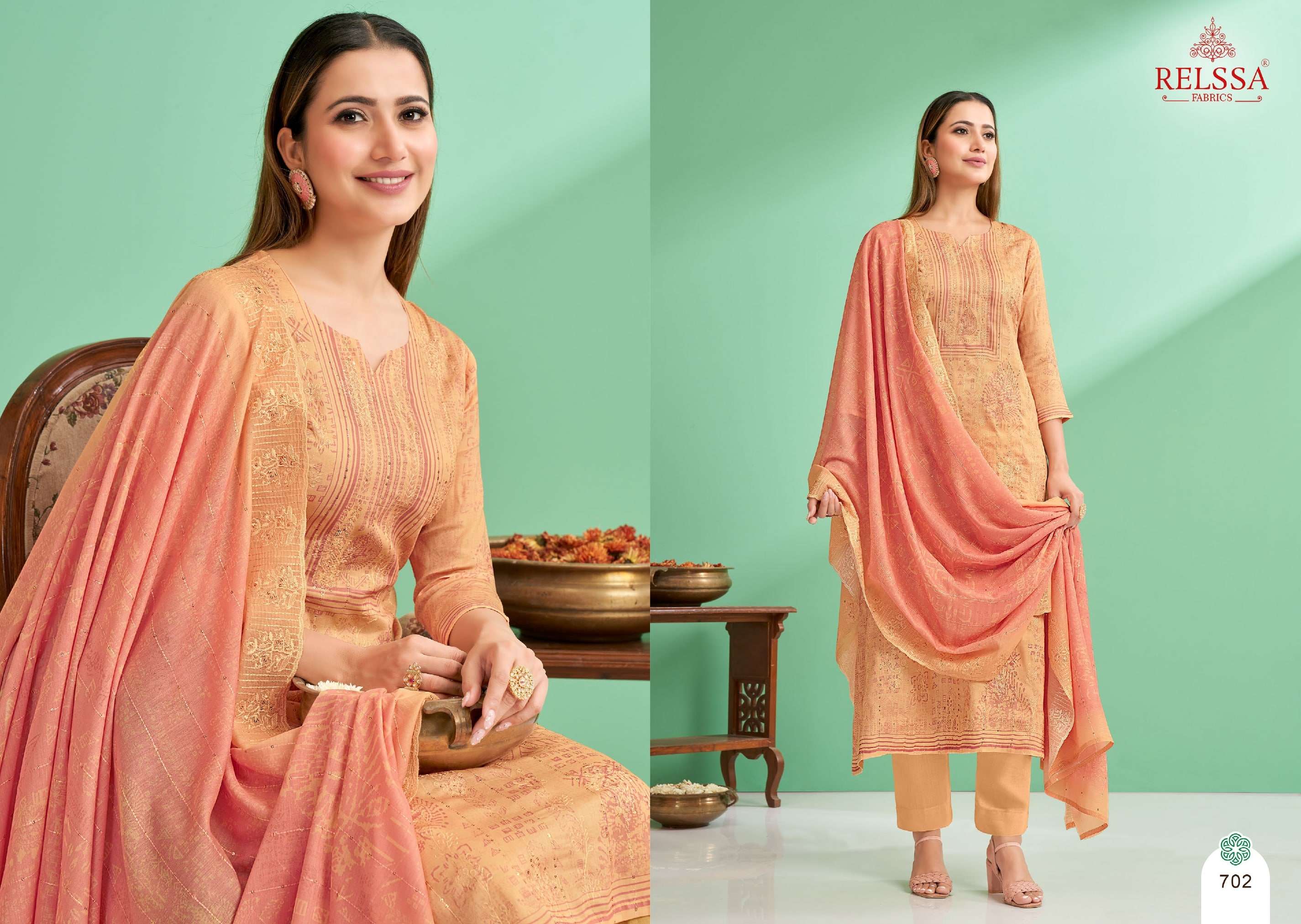 Zoya Vol-7 By Relssa Fabrics 701 To 706 Series Designer Festive Suits Collection Beautiful Stylish Colorful Fancy Party Wear & Occasional Wear Satin Cotton Dresses At Wholesale Price