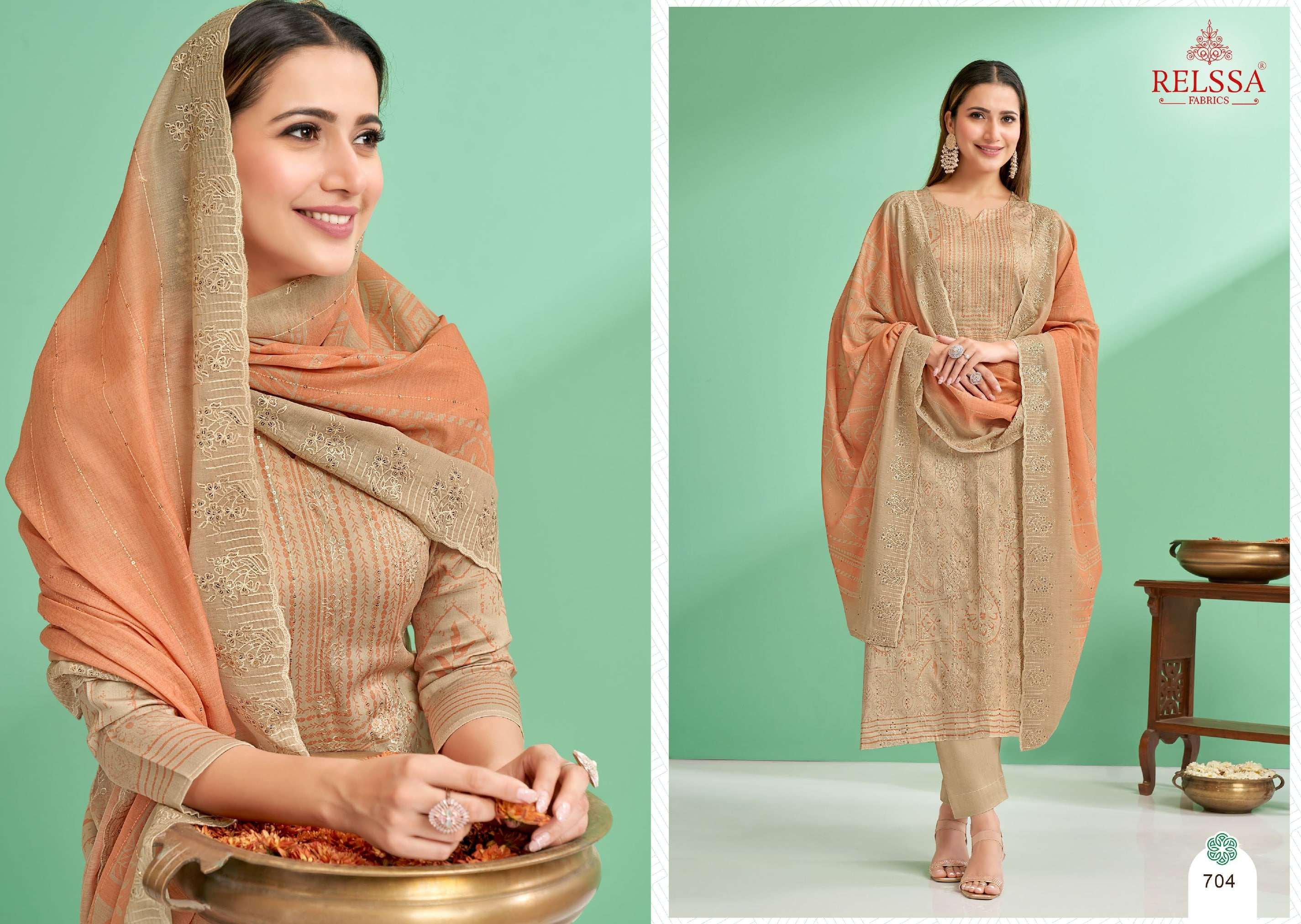 Zoya Vol-7 By Relssa Fabrics 701 To 706 Series Designer Festive Suits Collection Beautiful Stylish Colorful Fancy Party Wear & Occasional Wear Satin Cotton Dresses At Wholesale Price
