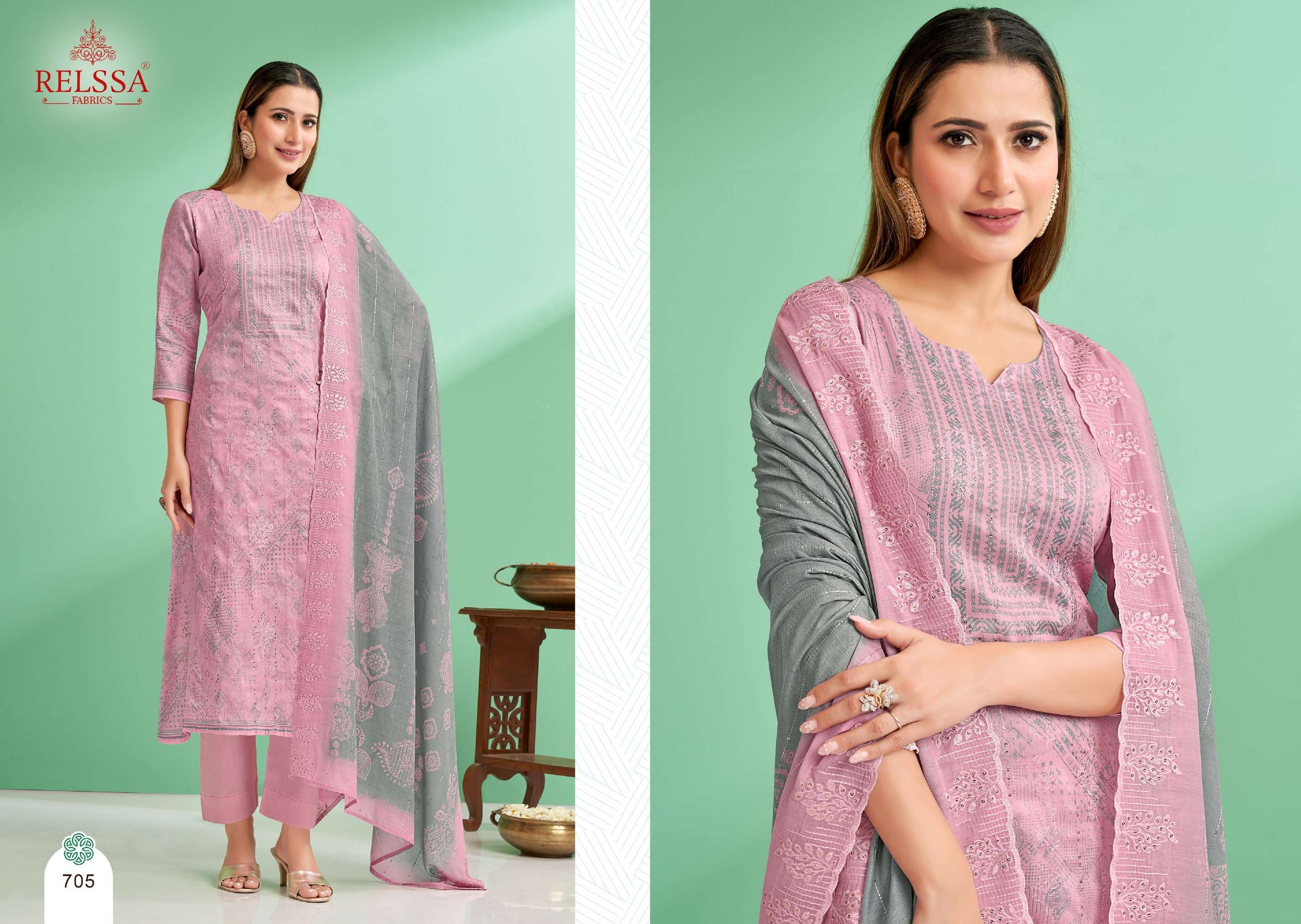Zoya Vol-7 By Relssa Fabrics 701 To 706 Series Designer Festive Suits Collection Beautiful Stylish Colorful Fancy Party Wear & Occasional Wear Satin Cotton Dresses At Wholesale Price