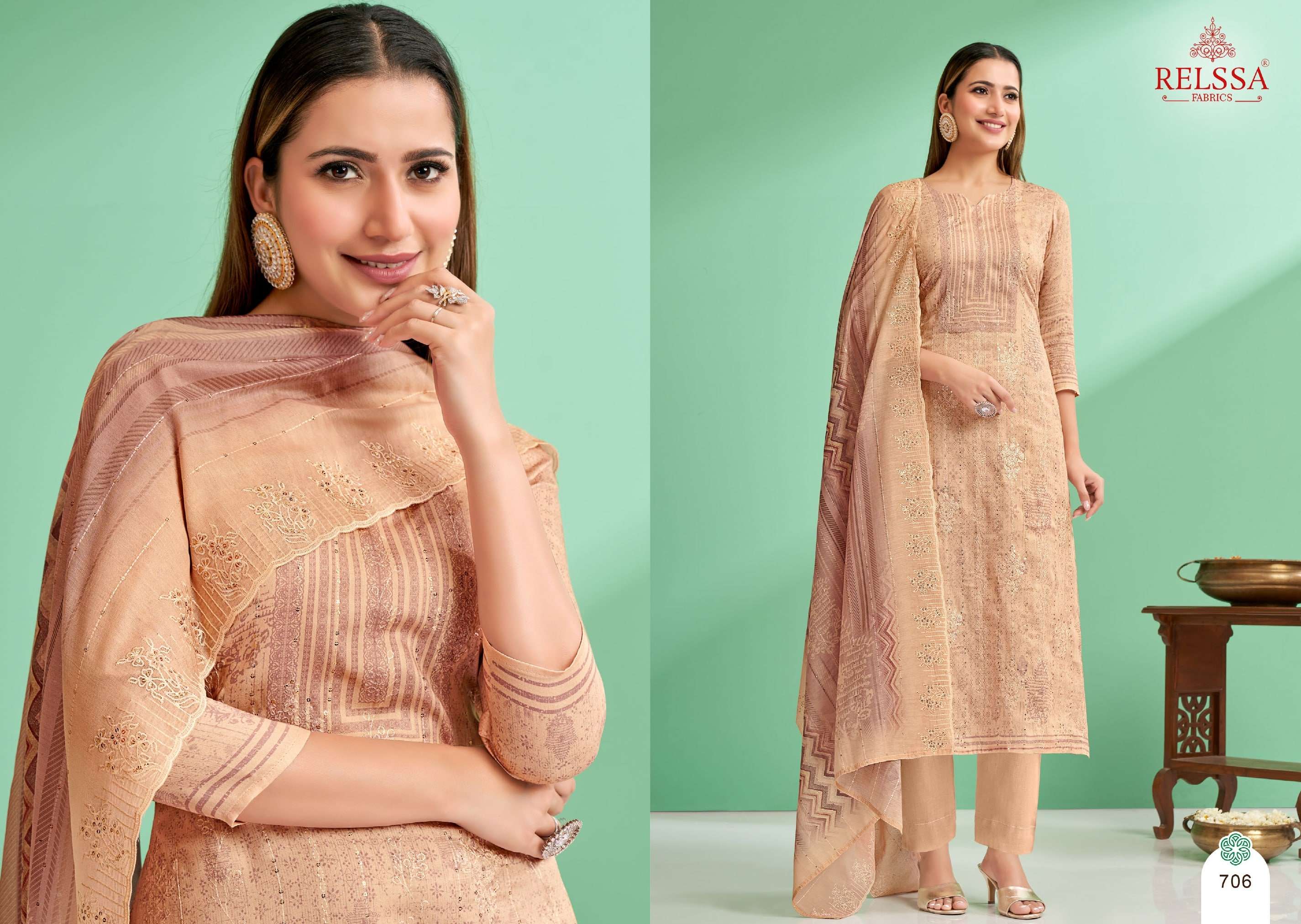 Zoya Vol-7 By Relssa Fabrics 701 To 706 Series Designer Festive Suits Collection Beautiful Stylish Colorful Fancy Party Wear & Occasional Wear Satin Cotton Dresses At Wholesale Price
