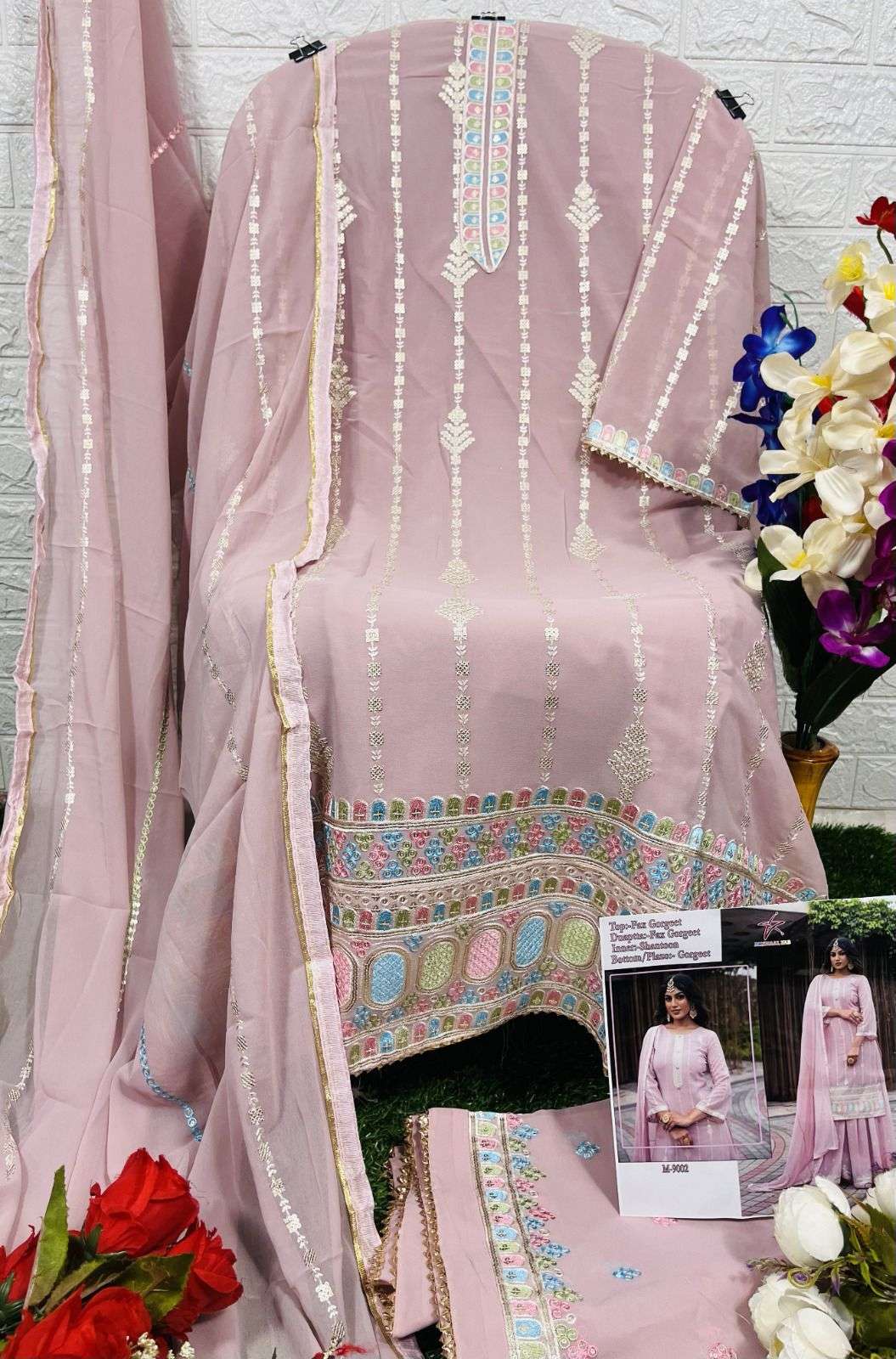 Mishaal Hit Design 9002 By Mishaal Fab Beautiful Pakistani Suits Stylish Colorful Fancy Casual Wear & Ethnic Wear Faux Georgette Embroidered Dresses At Wholesale Price