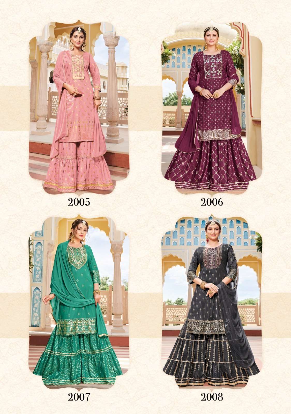 Maan Vol-2 By Kajal Style 2001 To 2008 Series Designer Sharara Suits Beautiful Stylish Fancy Colorful Party Wear & Occasional Wear Chanderi Embroidered Dresses At Wholesale Price