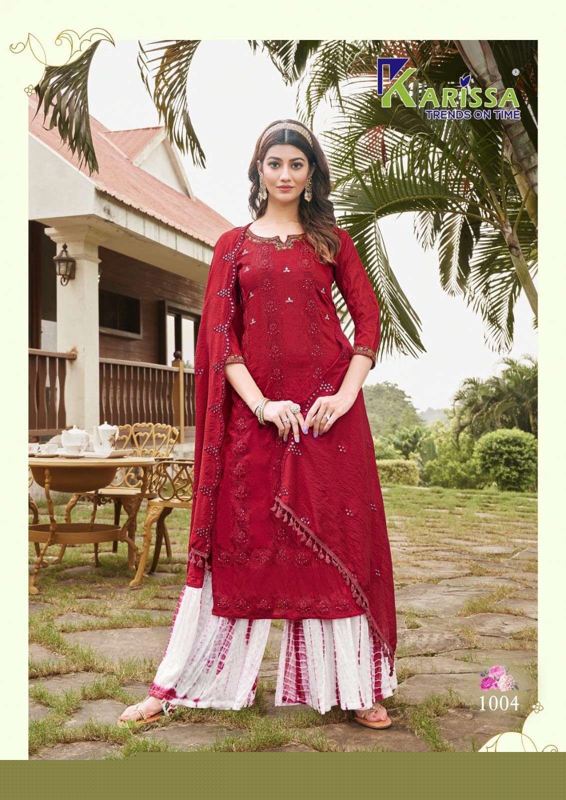 Shagun By Karissa 1001 To 1006 Series Sharara Suits Beautiful Fancy Colorful Stylish Party Wear & Occasional Wear Premium Visocse Silk Dresses At Wholesale Price