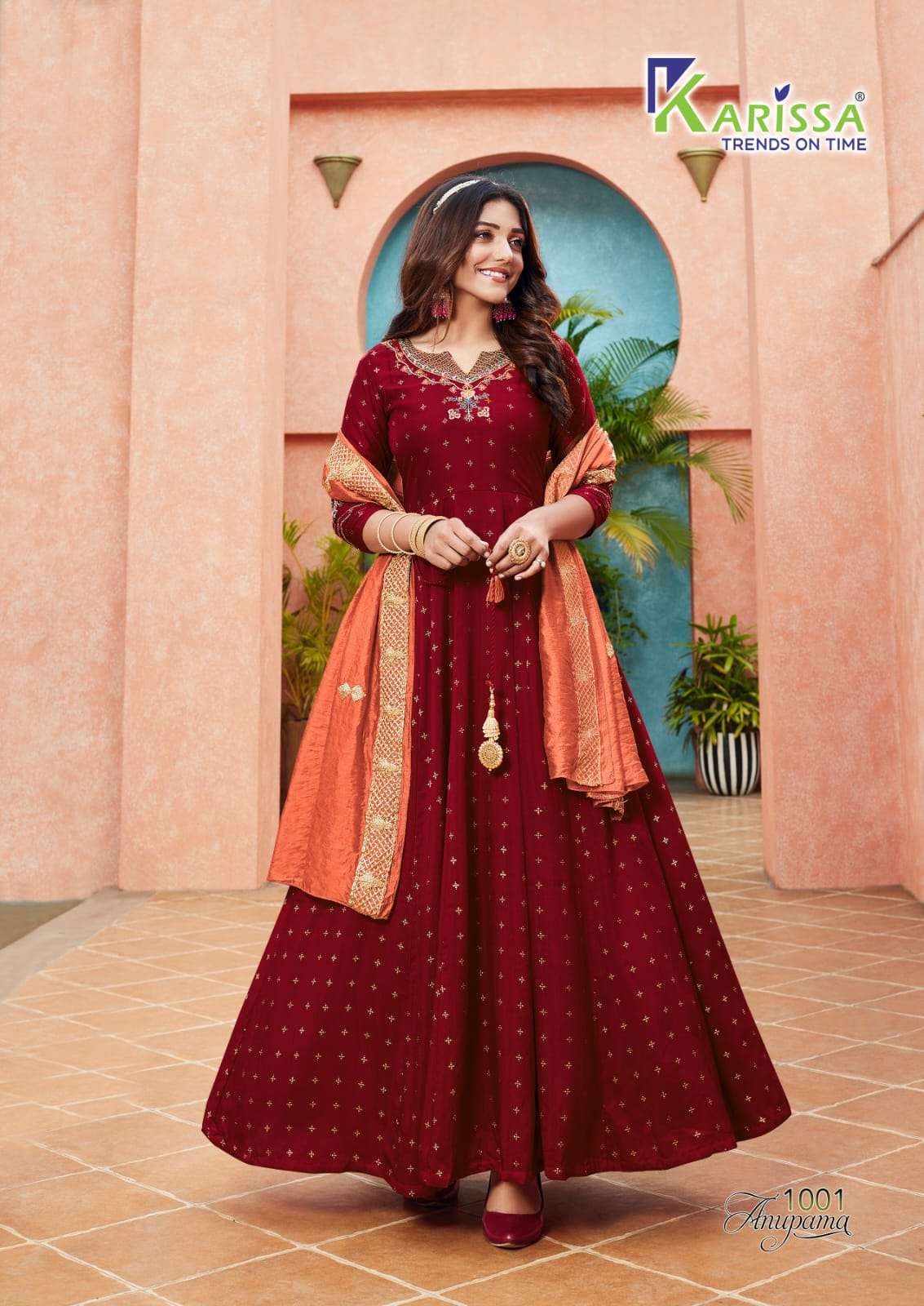 Anupama By Karissa 1001 To 1006 Series Beautiful Stylish Fancy Colorful Casual Wear & Ethnic Wear Muslin Silk Gowns With Dupatta At Wholesale Price