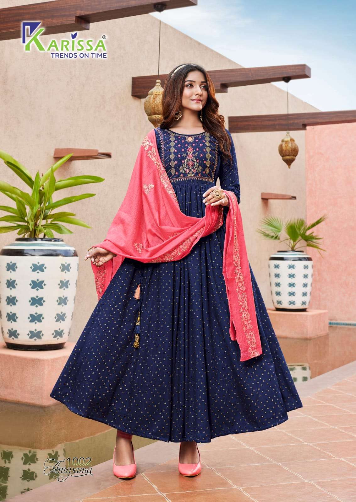 Anupama By Karissa 1001 To 1006 Series Beautiful Stylish Fancy Colorful Casual Wear & Ethnic Wear Muslin Silk Gowns With Dupatta At Wholesale Price