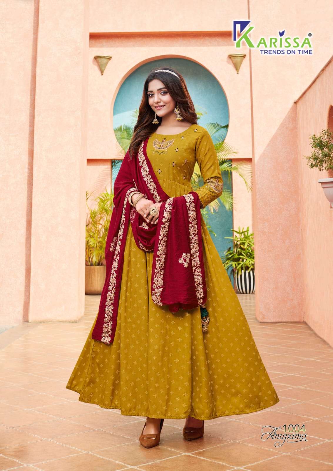 Anupama By Karissa 1001 To 1006 Series Beautiful Stylish Fancy Colorful Casual Wear & Ethnic Wear Muslin Silk Gowns With Dupatta At Wholesale Price