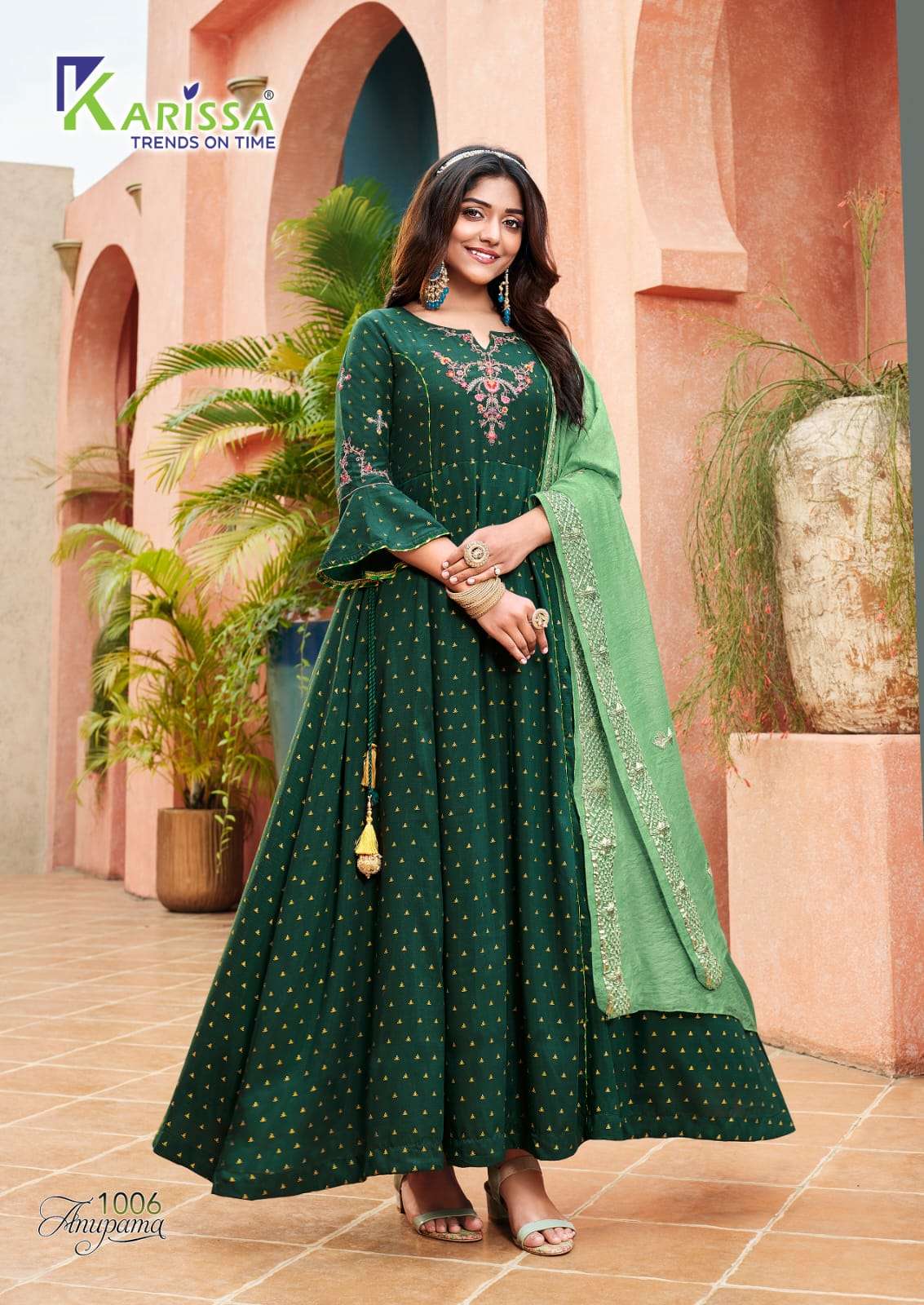 Anupama By Karissa 1001 To 1006 Series Beautiful Stylish Fancy Colorful Casual Wear & Ethnic Wear Muslin Silk Gowns With Dupatta At Wholesale Price