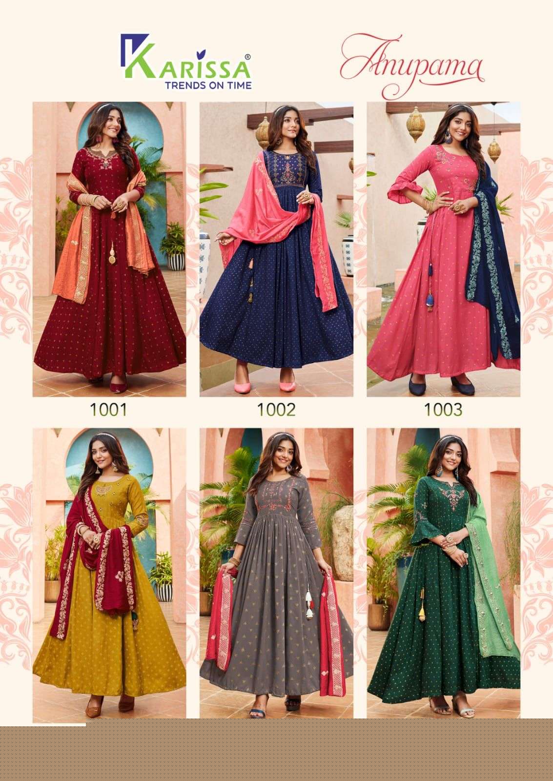 Anupama By Karissa 1001 To 1006 Series Beautiful Stylish Fancy Colorful Casual Wear & Ethnic Wear Muslin Silk Gowns With Dupatta At Wholesale Price