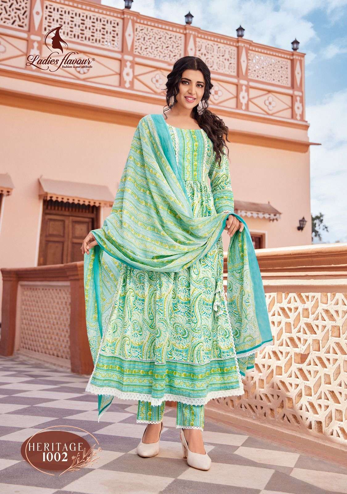 Heritage By Ladies Flavour 1001 To 1004 Series Suits Beautiful Fancy Colorful Stylish Party Wear & Occasional Wear Pure Cotton Print Dresses At Wholesale Price