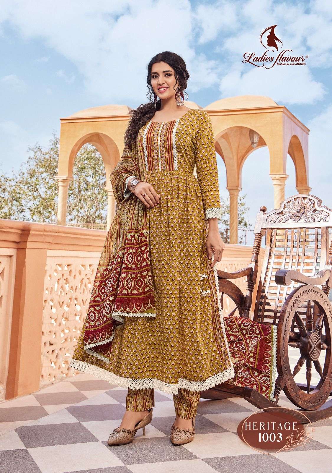 Heritage By Ladies Flavour 1001 To 1004 Series Suits Beautiful Fancy Colorful Stylish Party Wear & Occasional Wear Pure Cotton Print Dresses At Wholesale Price