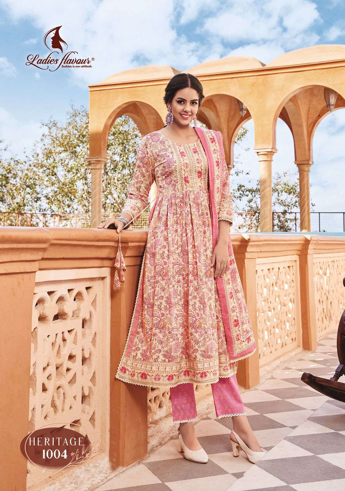 Heritage By Ladies Flavour 1001 To 1004 Series Suits Beautiful Fancy Colorful Stylish Party Wear & Occasional Wear Pure Cotton Print Dresses At Wholesale Price