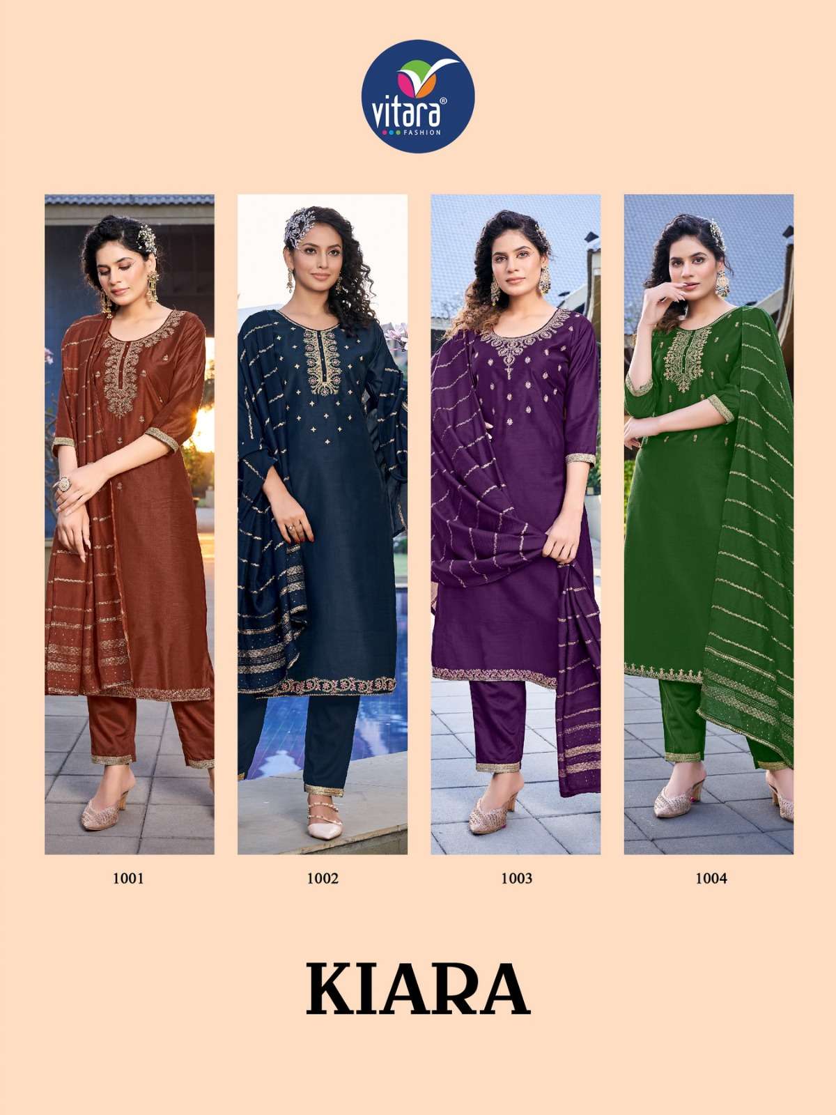 Kiara By Vitara 1001 To 1004 Series Beautiful Festive Suits Colorful Stylish Fancy Casual Wear & Ethnic Wear Silk Embroidered Dresses At Wholesale Price