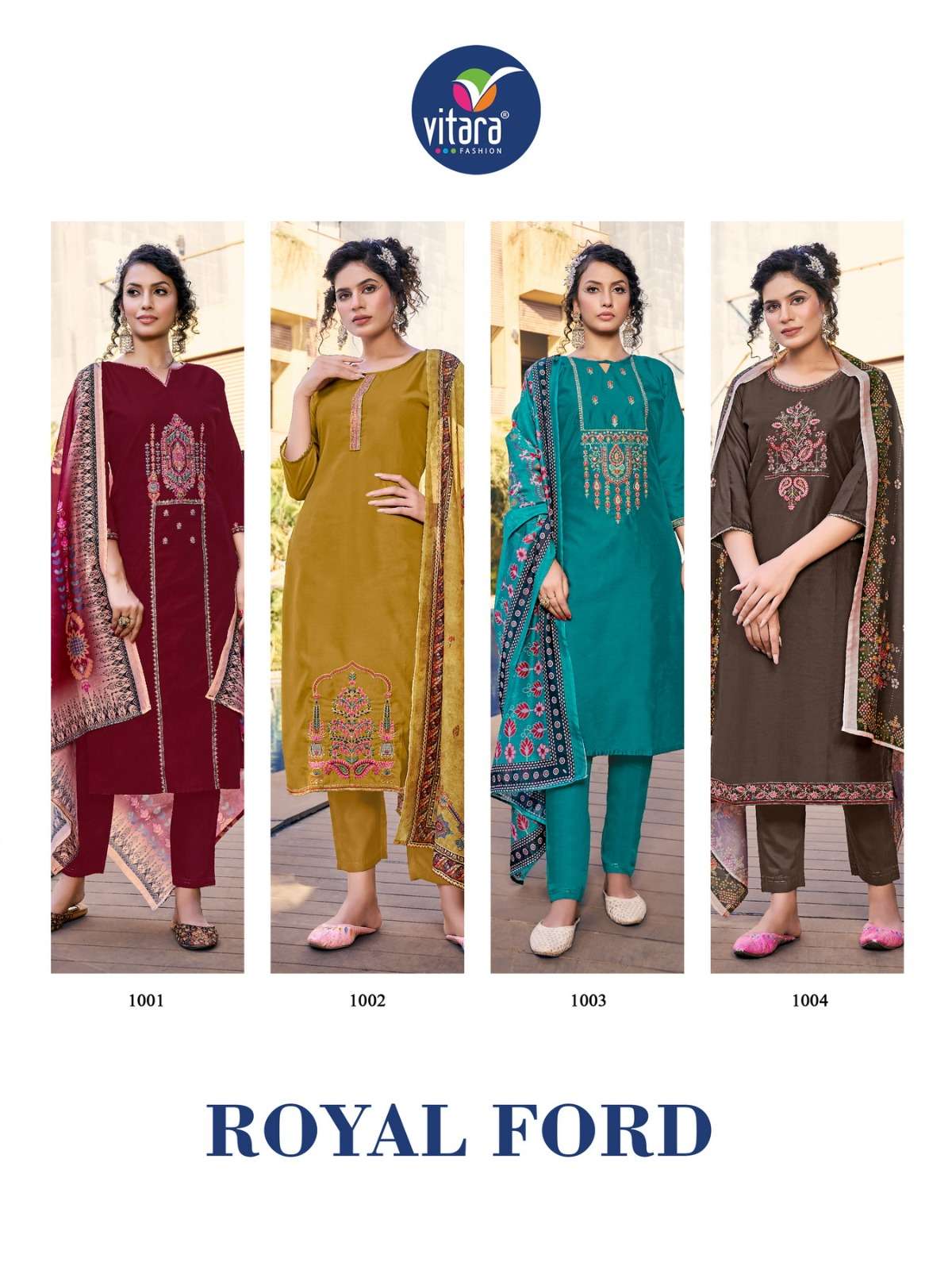 Royal Ford By Vitara 1001 To 1004 Series Designer Stylish Fancy Colorful Beautiful Party Wear & Ethnic Wear Collection Viscose Embroidery Dresses At Wholesale Price