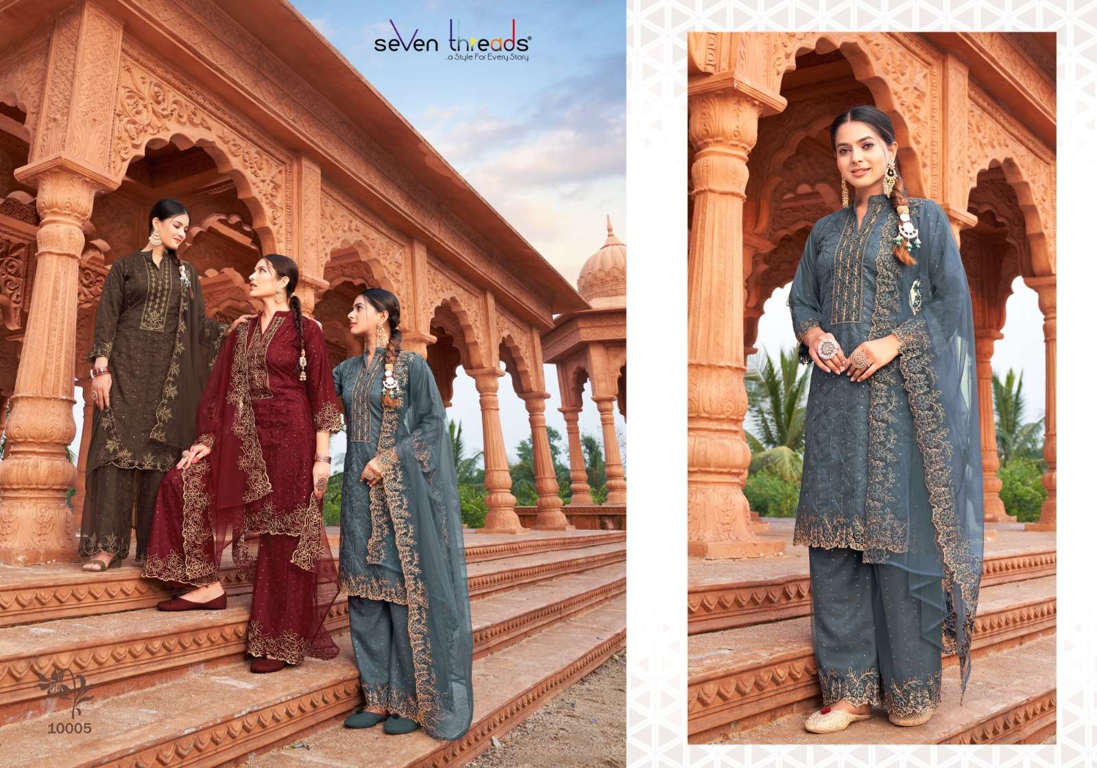 Aashiyana By Seven Theads 10001 To 10007 Series Designer Festive Suits Collection Beautiful Stylish Fancy Colorful Party Wear & Occasional Wear Pure Net Dresses At Wholesale Price