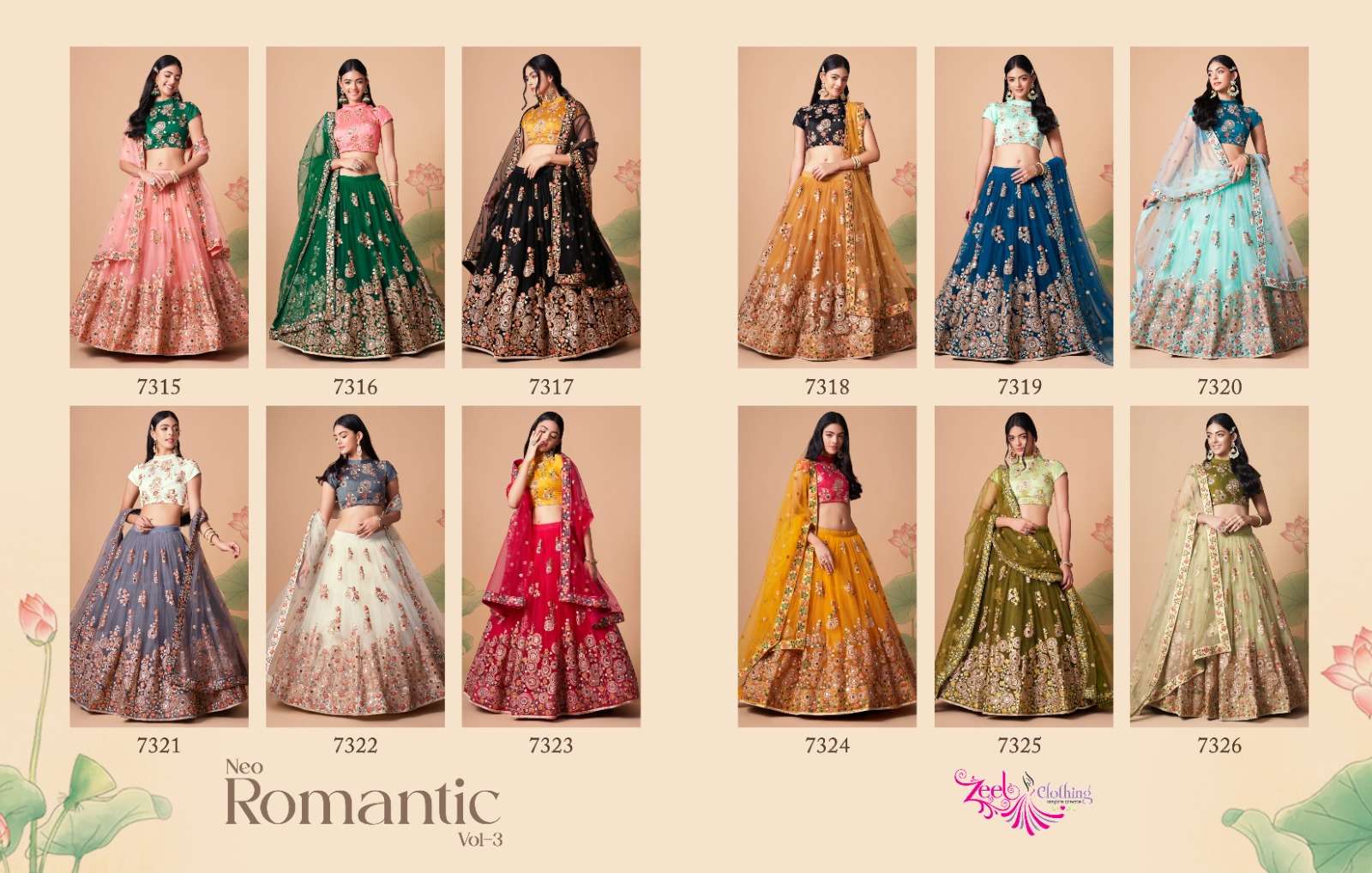 Neo Romantic Vol-3 By Zeel Clothing 7315 To 7326 Series Bridal Wear Collection Beautiful Stylish Colorful Fancy Party Wear & Occasional Wear Soft Net Lehengas At Wholesale Price