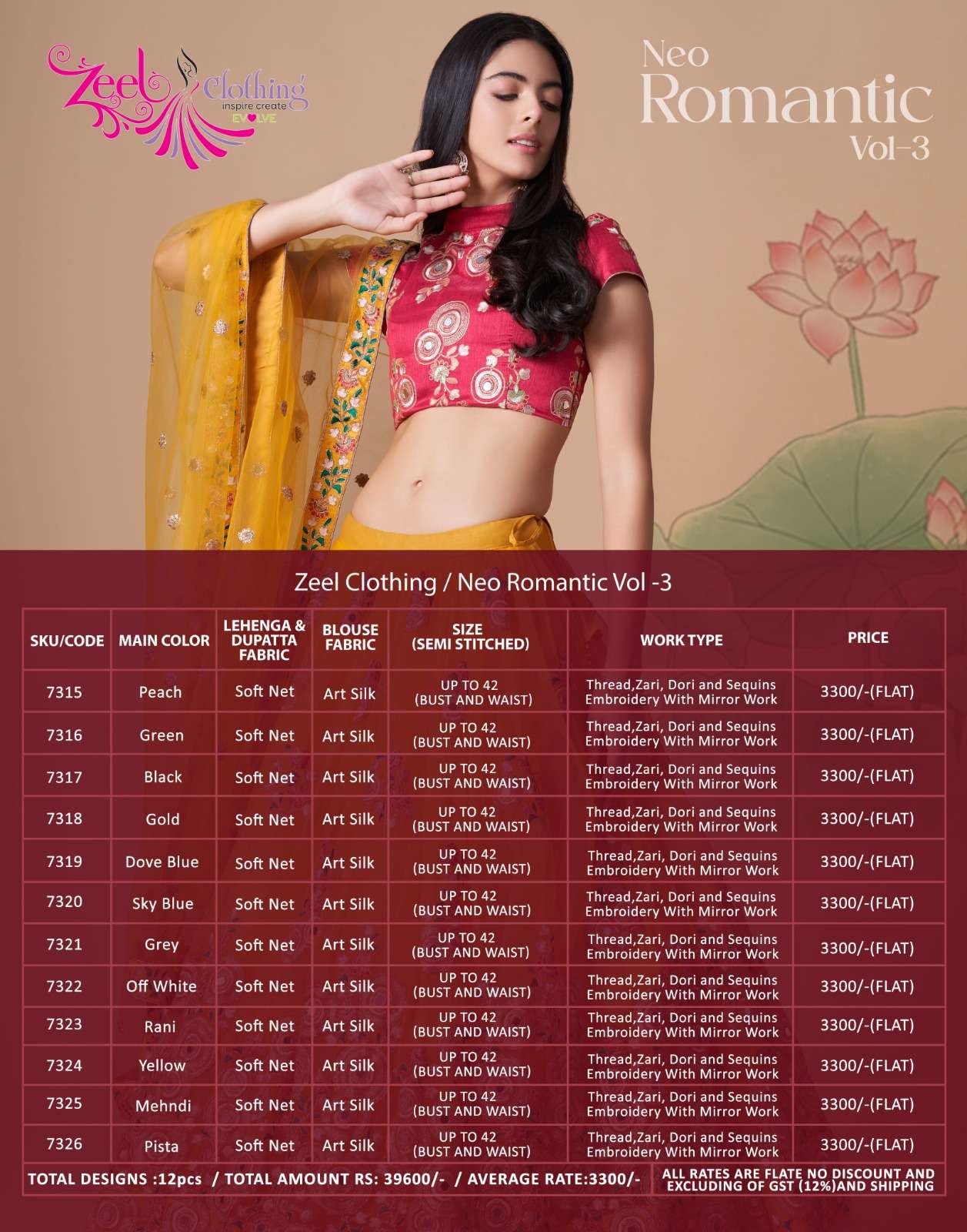 Neo Romantic Vol-3 By Zeel Clothing 7315 To 7326 Series Bridal Wear Collection Beautiful Stylish Colorful Fancy Party Wear & Occasional Wear Soft Net Lehengas At Wholesale Price