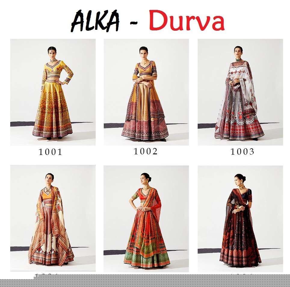 Durva By Alka 1001 To 1006 Series Festive Wear Collection Beautiful Stylish Colorful Fancy Party Wear & Occasional Wear Chinnon Lehengas At Wholesale Price
