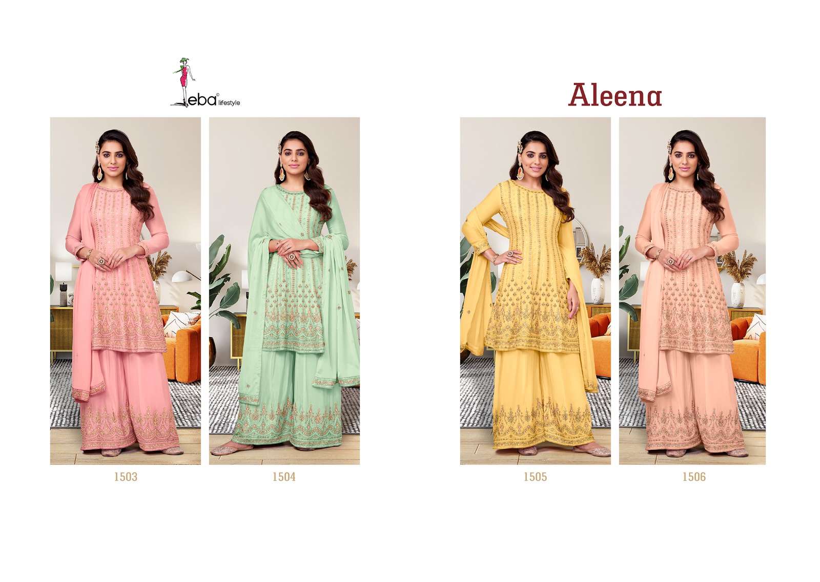 Aleena By Eba Lifestyle 1503 To 1506 Series Designer Sharara Suits Stylish Fancy Colorful Beautiful Party Wear & Ethnic Wear Collection Heavy Chinnon Embroidery Dresses At Wholesale Price