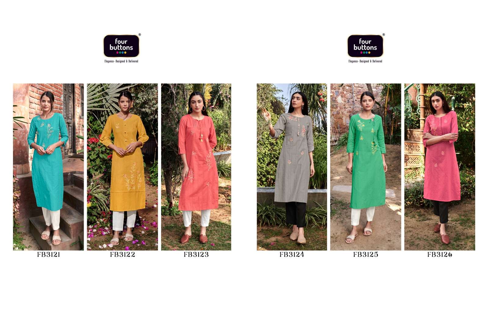 Tarz By Four Buttons 3121 To 3126 Series Designer Stylish Fancy Colorful Beautiful Party Wear & Ethnic Wear Collection Pure Cotton Kurtis At Wholesale Price