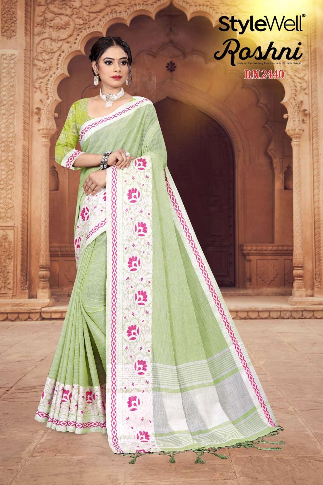 Roshni By Stylewell 2441 To 2447 Series Indian Traditional Wear Collection Beautiful Stylish Fancy Colorful Party Wear & Occasional Wear Linen Sarees At Wholesale Price
