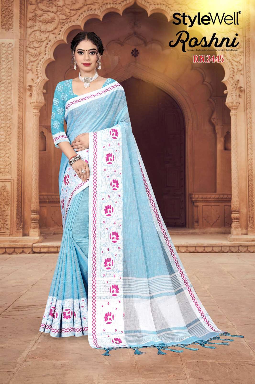 Roshni By Stylewell 2441 To 2447 Series Indian Traditional Wear Collection Beautiful Stylish Fancy Colorful Party Wear & Occasional Wear Linen Sarees At Wholesale Price