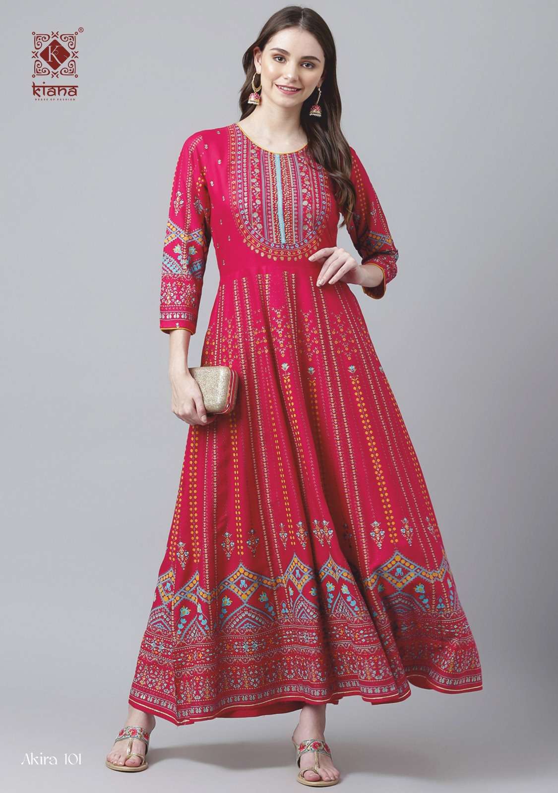 Akira By Kiana 101 To 106 Series Beautiful Stylish Fancy Colorful Casual Wear & Ethnic Wear Rayon Print Gowns At Wholesale Price