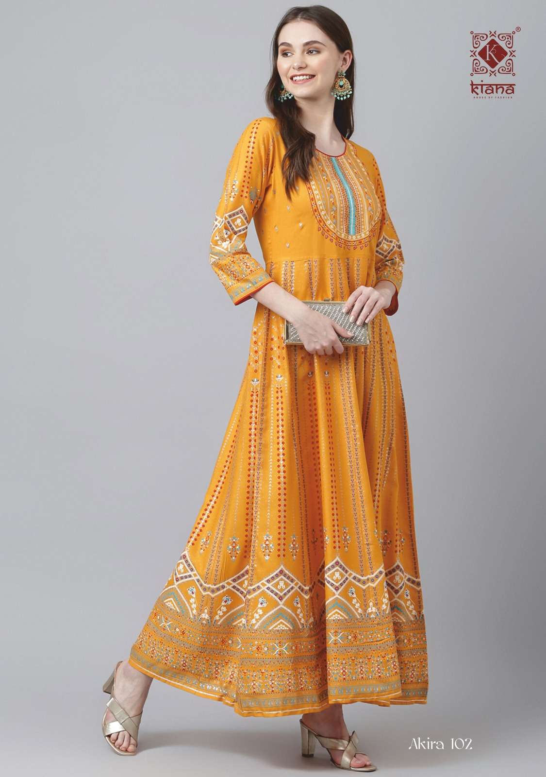 Akira By Kiana 101 To 106 Series Beautiful Stylish Fancy Colorful Casual Wear & Ethnic Wear Rayon Print Gowns At Wholesale Price