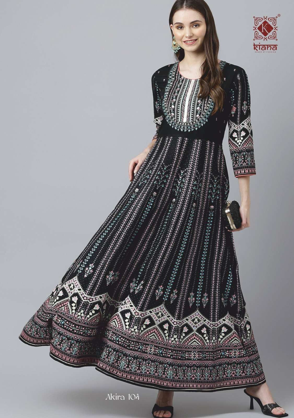 Akira By Kiana 101 To 106 Series Beautiful Stylish Fancy Colorful Casual Wear & Ethnic Wear Rayon Print Gowns At Wholesale Price