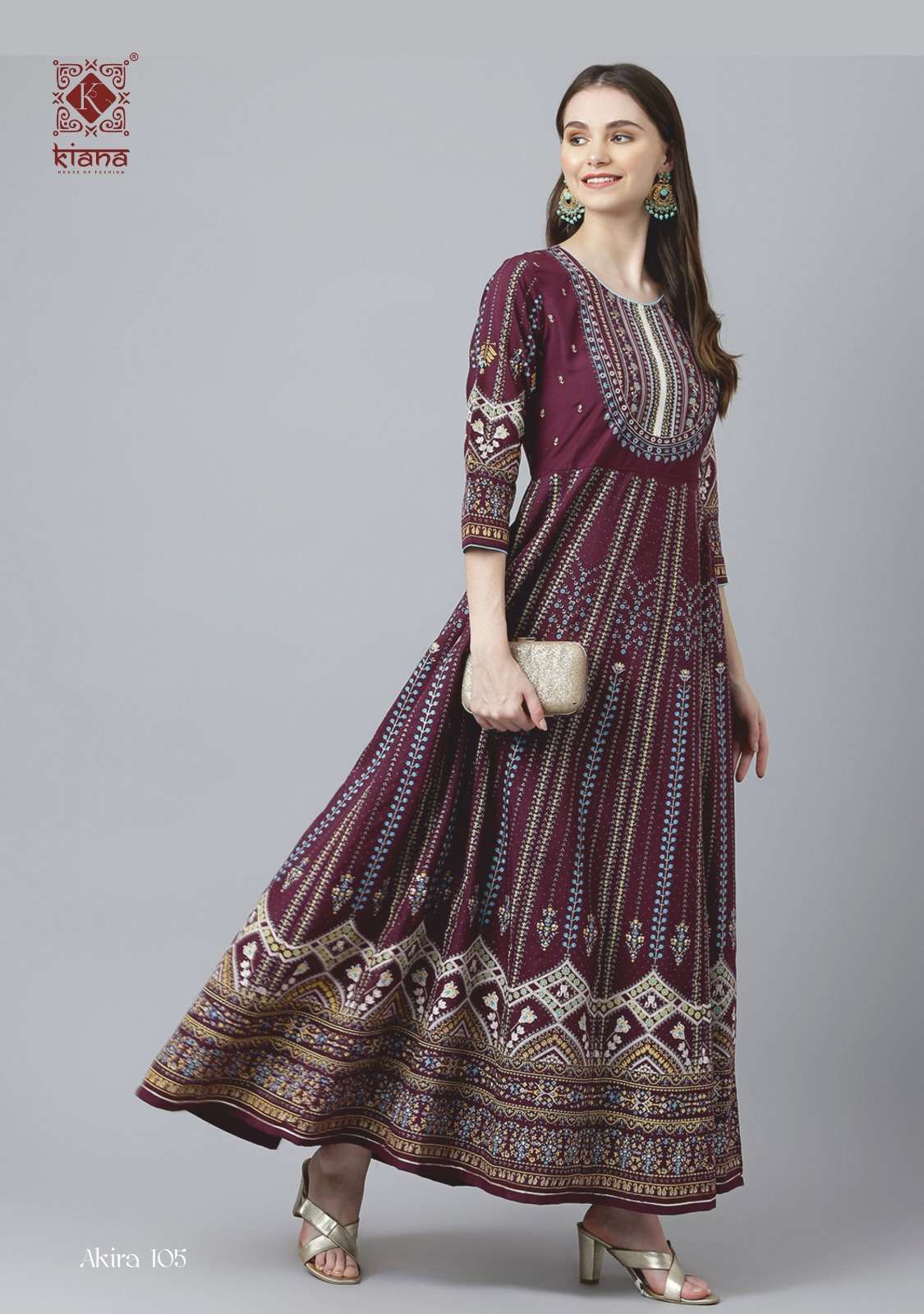 Akira By Kiana 101 To 106 Series Beautiful Stylish Fancy Colorful Casual Wear & Ethnic Wear Rayon Print Gowns At Wholesale Price