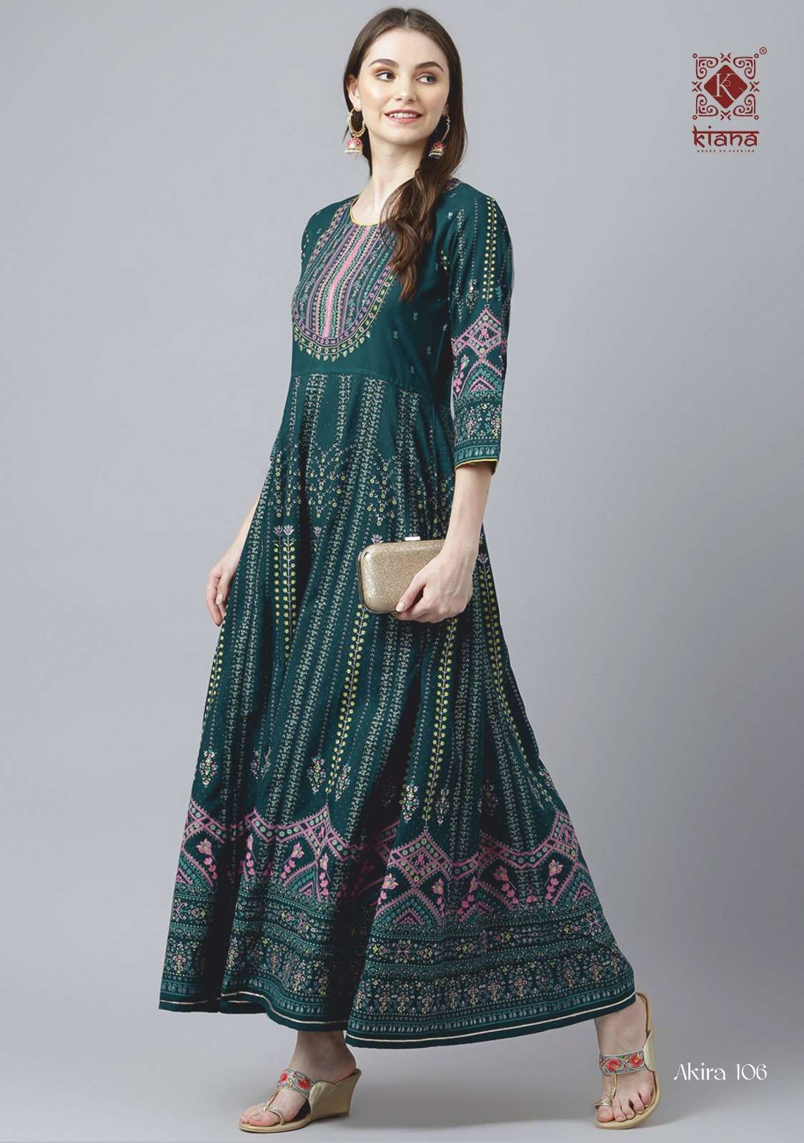Akira By Kiana 101 To 106 Series Beautiful Stylish Fancy Colorful Casual Wear & Ethnic Wear Rayon Print Gowns At Wholesale Price