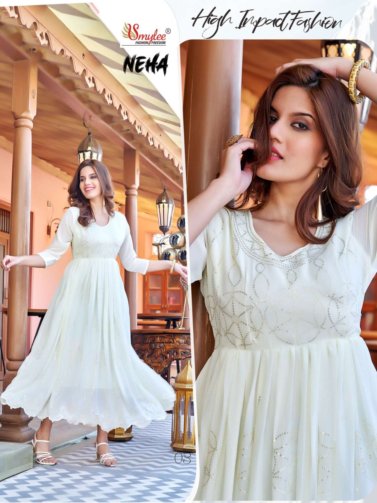 Neha By Smylee 01 To 08 Series Beautiful Stylish Fancy Colorful Casual Wear & Ethnic Wear Heavy Georgette Gowns At Wholesale Price