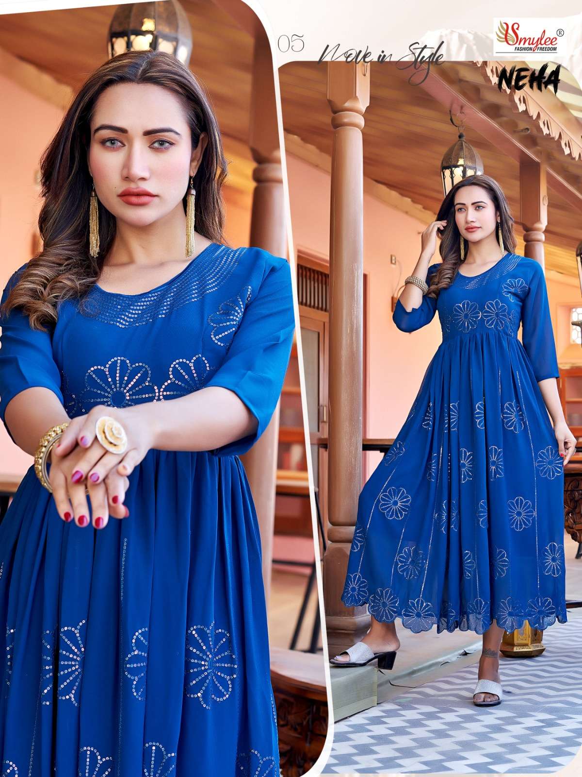 Neha By Smylee 01 To 08 Series Beautiful Stylish Fancy Colorful Casual Wear & Ethnic Wear Heavy Georgette Gowns At Wholesale Price