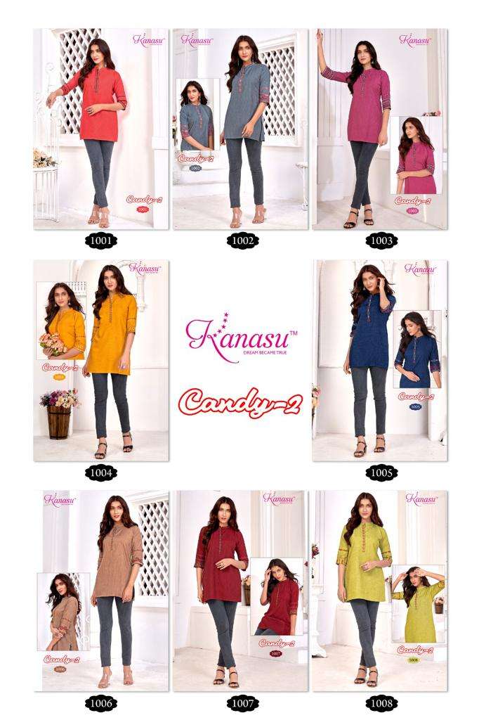 Candy Vol-2 By Kanasu 1001 To 1008 Series Beautiful Stylish Fancy Colorful Casual Wear & Ethnic Wear Heavy Rayon Tops At Wholesale Price
