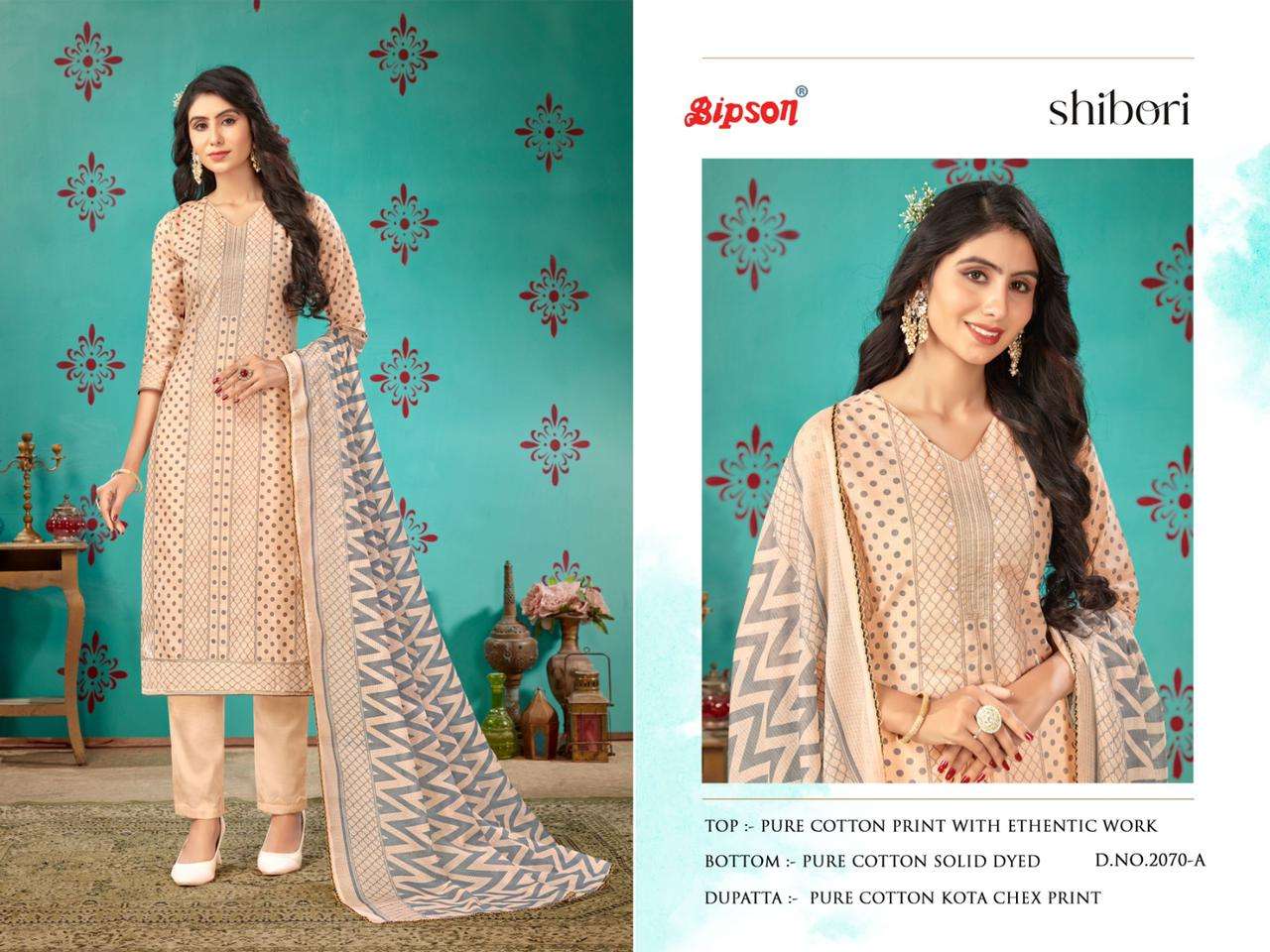 Shibori-2070 By Bipson 2070-A To 2070-D Series Beautiful Stylish Festive Suits Fancy Colorful Casual Wear & Ethnic Wear & Ready To Wear Pure Cotton Print With Embroidered Dresses At Wholesale Price