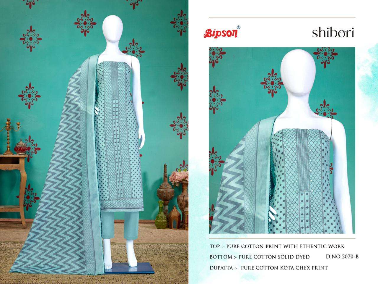 Shibori-2070 By Bipson 2070-A To 2070-D Series Beautiful Stylish Festive Suits Fancy Colorful Casual Wear & Ethnic Wear & Ready To Wear Pure Cotton Print With Embroidered Dresses At Wholesale Price