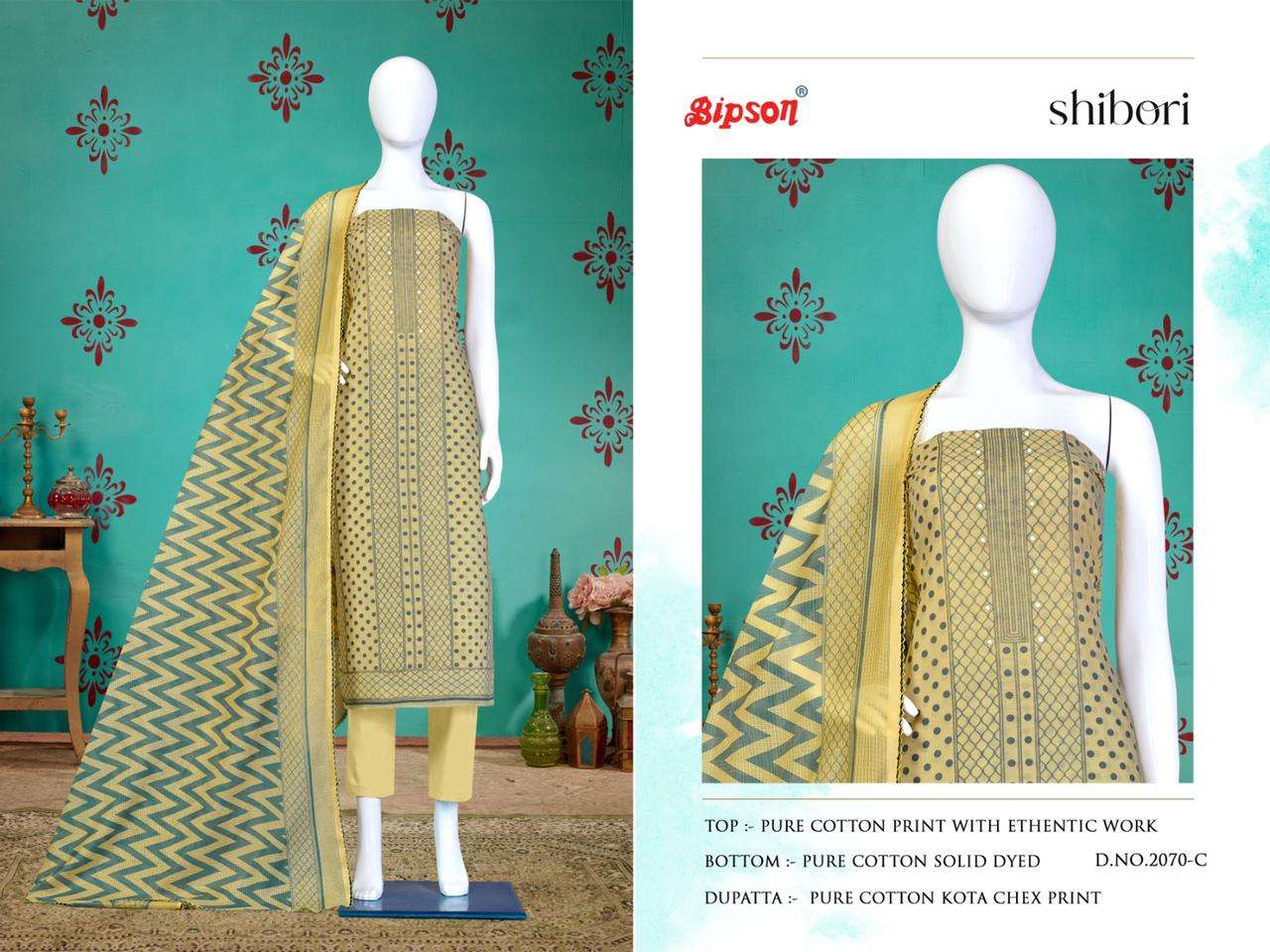 Shibori-2070 By Bipson 2070-A To 2070-D Series Beautiful Stylish Festive Suits Fancy Colorful Casual Wear & Ethnic Wear & Ready To Wear Pure Cotton Print With Embroidered Dresses At Wholesale Price