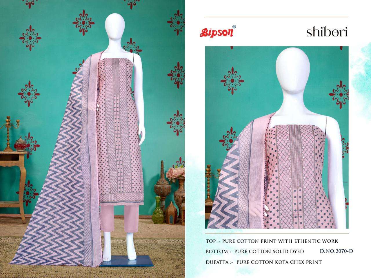 Shibori-2070 By Bipson 2070-A To 2070-D Series Beautiful Stylish Festive Suits Fancy Colorful Casual Wear & Ethnic Wear & Ready To Wear Pure Cotton Print With Embroidered Dresses At Wholesale Price