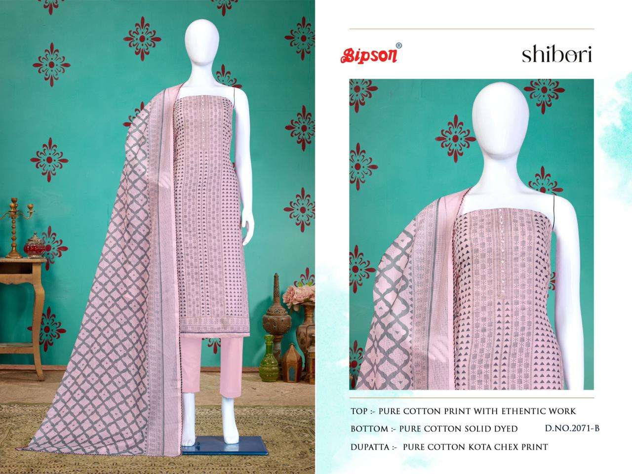 Shibori-2071 By Bipson 2071-A To 2071-D Series Beautiful Stylish Festive Suits Fancy Colorful Casual Wear & Ethnic Wear & Ready To Wear Pure Cotton Print With Embroidered Dresses At Wholesale Price