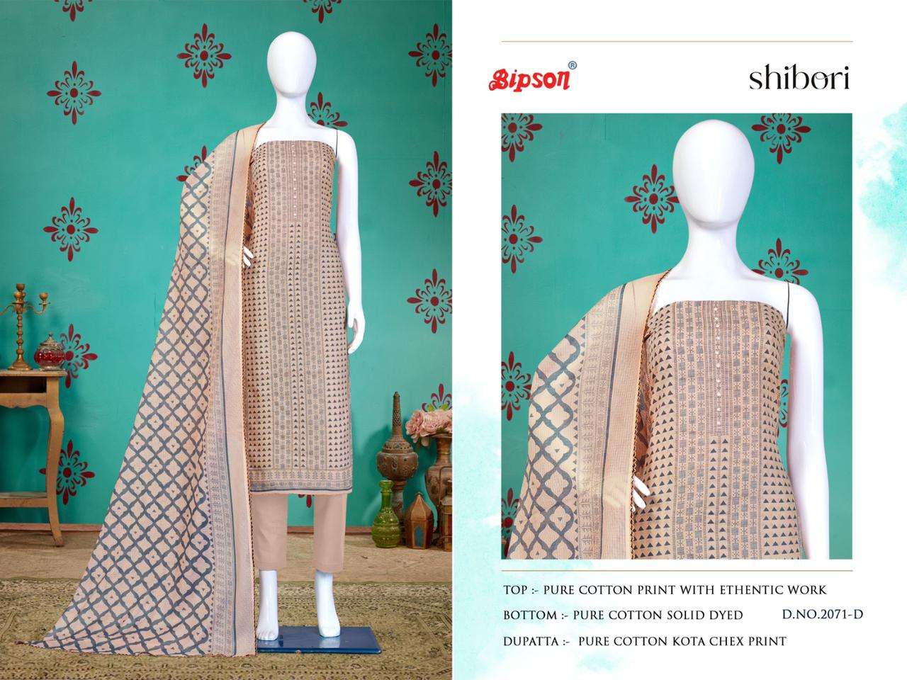 Shibori-2071 By Bipson 2071-A To 2071-D Series Beautiful Stylish Festive Suits Fancy Colorful Casual Wear & Ethnic Wear & Ready To Wear Pure Cotton Print With Embroidered Dresses At Wholesale Price