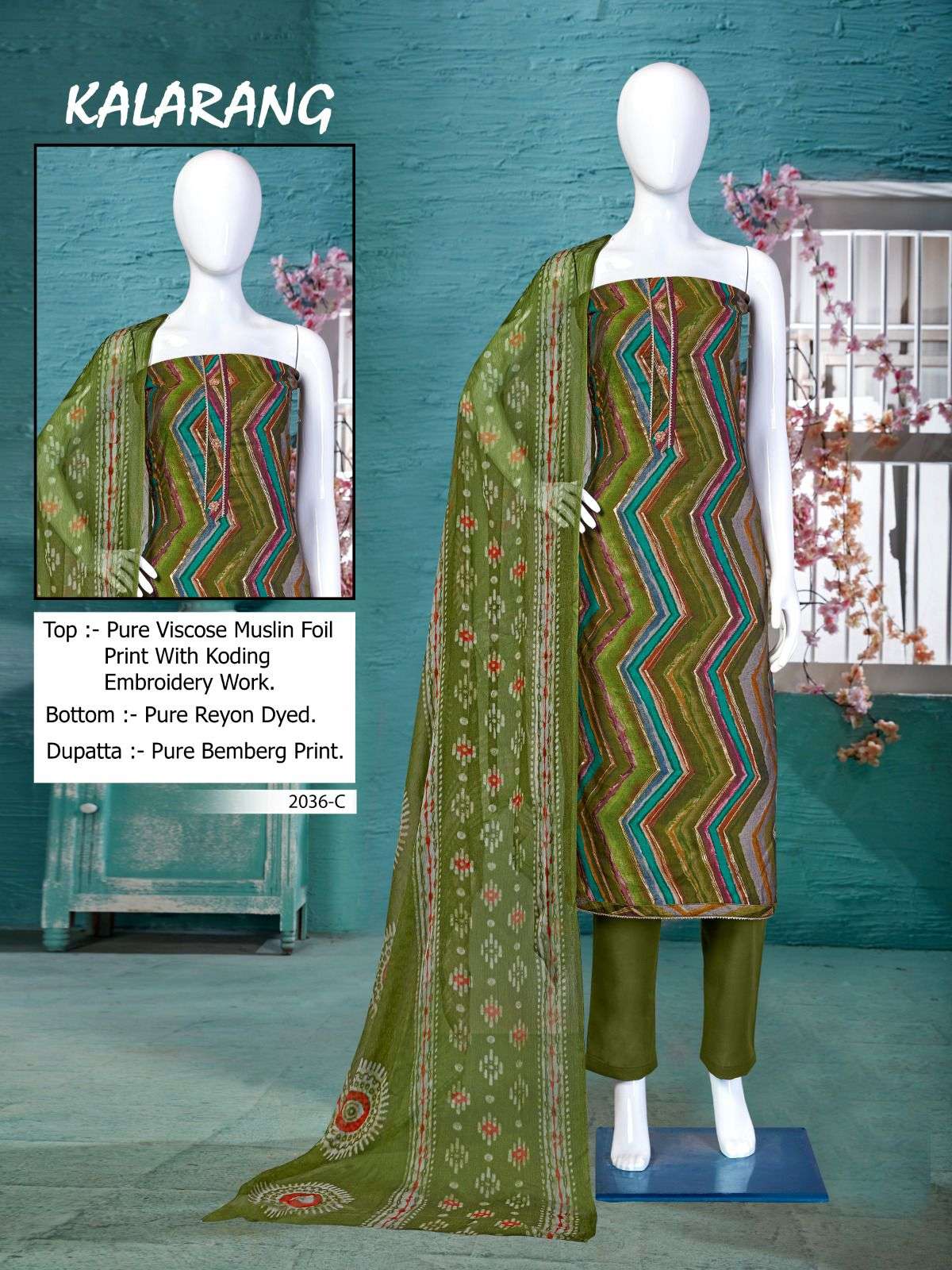 Kalarang-2036 By Bipson 2036-A To 2036-D Series Beautiful Stylish Festive Suits Fancy Colorful Casual Wear & Ethnic Wear & Ready To Wear Pure Visocse Muslin Print With Embroidered Dresses At Wholesale Price