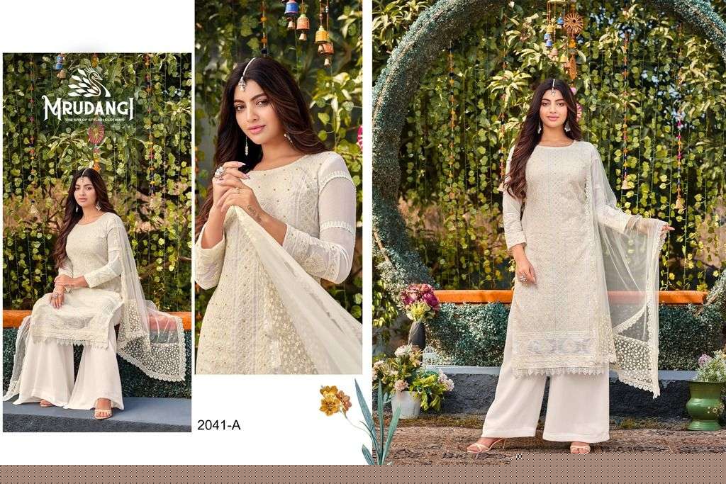 Celebration 2041 Colours By Mrudangi 2041-A To 2041-E Series Beautiful Suits Colorful Stylish Fancy Casual Wear & Ethnic Wear Heavy Faux Georgette Embroidered Dresses At Wholesale Price