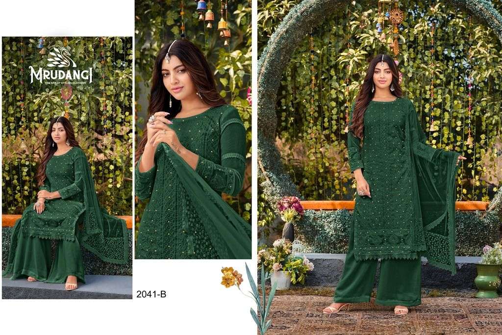 Celebration 2041 Colours By Mrudangi 2041-A To 2041-E Series Beautiful Suits Colorful Stylish Fancy Casual Wear & Ethnic Wear Heavy Faux Georgette Embroidered Dresses At Wholesale Price