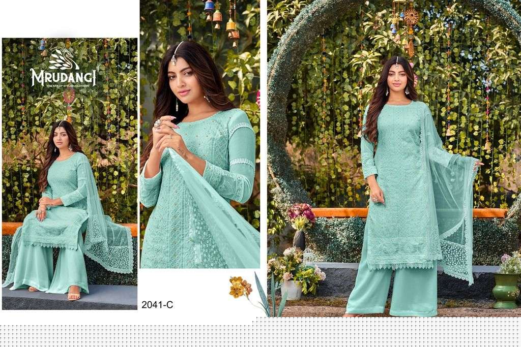 Celebration 2041 Colours By Mrudangi 2041-A To 2041-E Series Beautiful Suits Colorful Stylish Fancy Casual Wear & Ethnic Wear Heavy Faux Georgette Embroidered Dresses At Wholesale Price