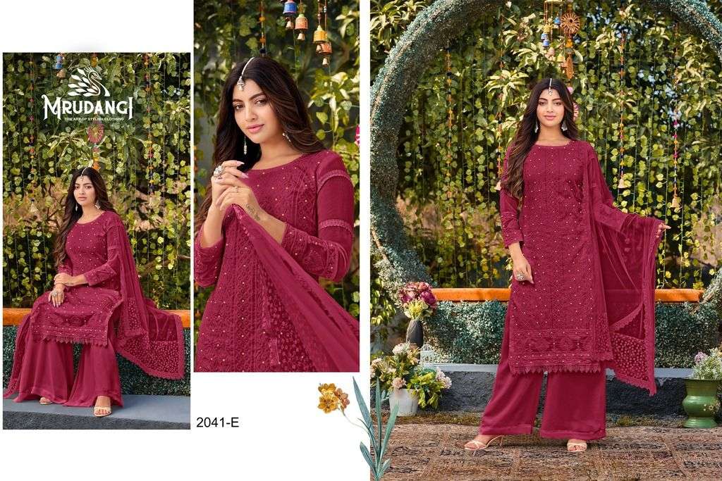 Celebration 2041 Colours By Mrudangi 2041-A To 2041-E Series Beautiful Suits Colorful Stylish Fancy Casual Wear & Ethnic Wear Heavy Faux Georgette Embroidered Dresses At Wholesale Price