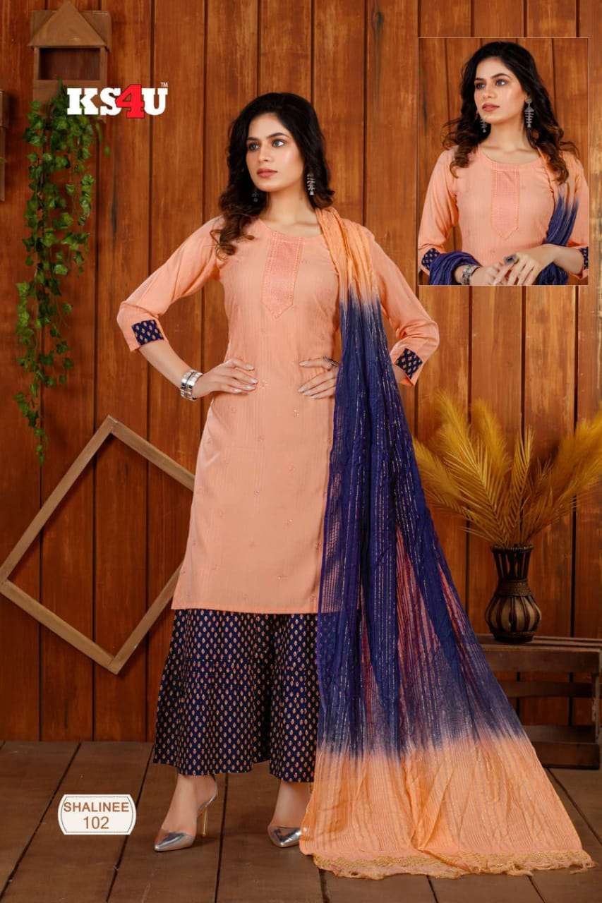 Shalinee By Ks4u 101 To 105 Series Beautiful Suits Colorful Stylish Fancy Casual Wear & Ethnic Wear Fancy Embroidered Dresses At Wholesale Price