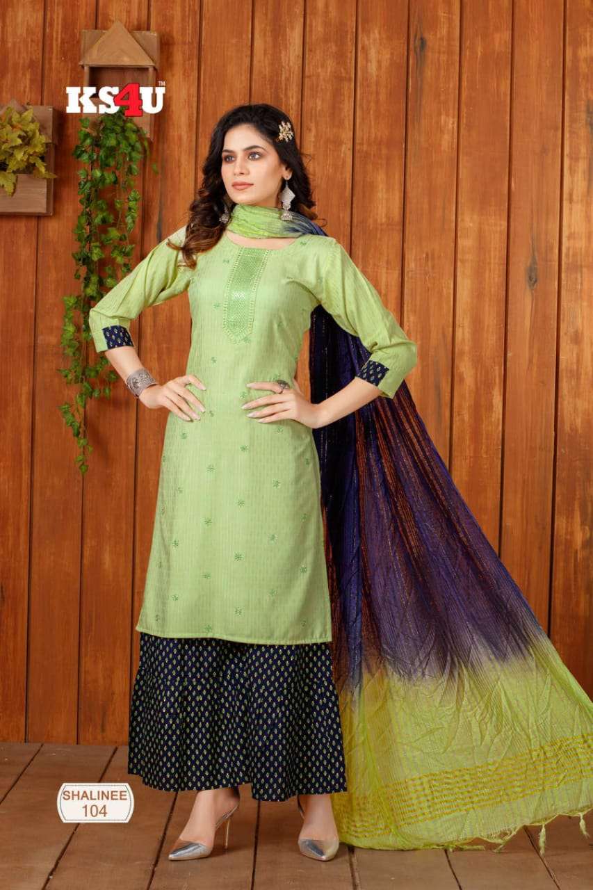 Shalinee By Ks4u 101 To 105 Series Beautiful Suits Colorful Stylish Fancy Casual Wear & Ethnic Wear Fancy Embroidered Dresses At Wholesale Price