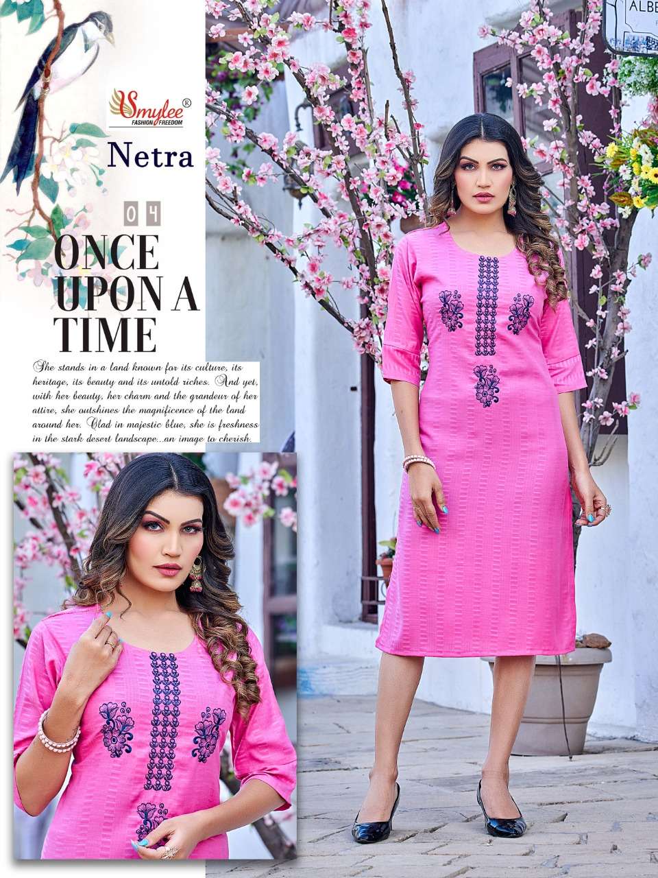 Netra By Smylee 01 To 08 Series Designer Stylish Fancy Colorful Beautiful Party Wear & Ethnic Wear Collection Rayon With Work Kurtis At Wholesale Price